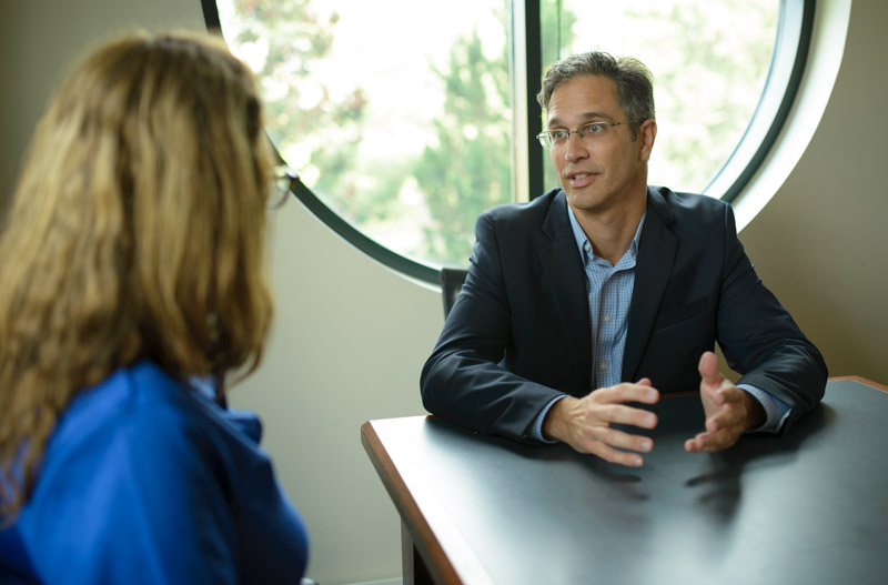 Vermont divorce mediator Erik Wheeler meeting with a client